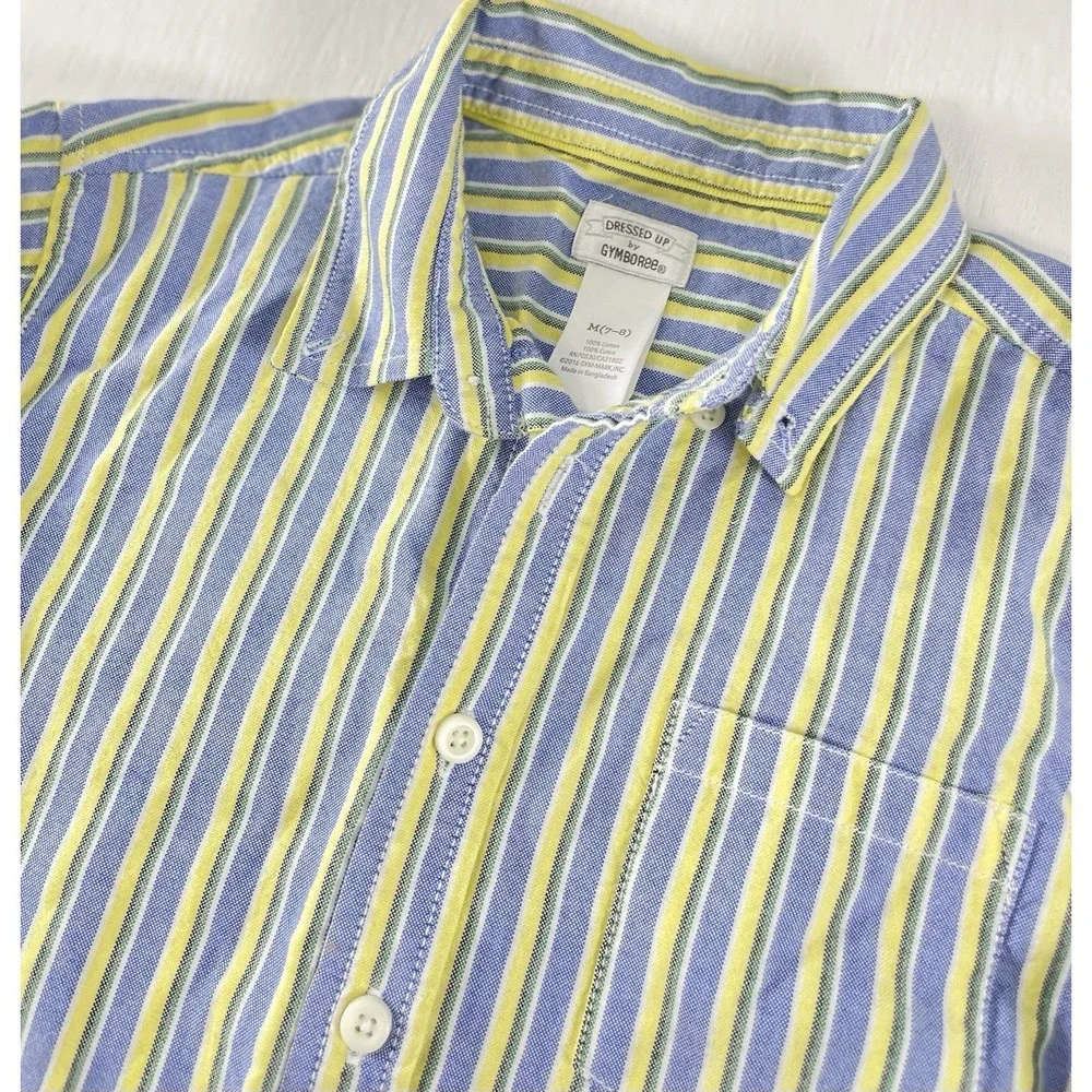 Gymboree Boys Blue Chambray Yellow Striped Long Sleeve Dress Shirt Size M 7/8